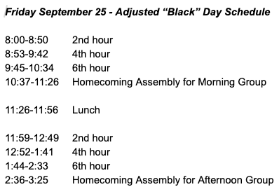 sept 25 bell schedule
